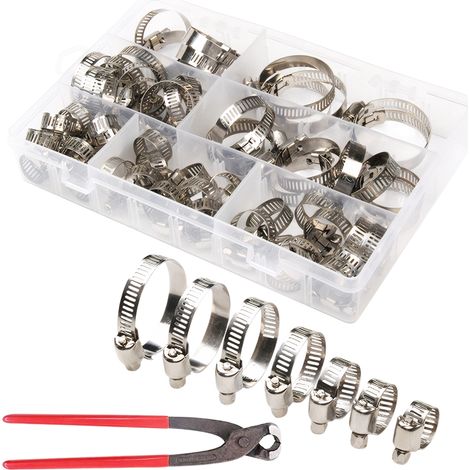 Lot de 60 colliers de serrage,acier inoxydable 201,7 tailles,tuyaux eau gaz,avec pince 23 cm (1/5)