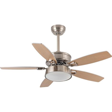 Ventilateur de plafond 5 pales réversibles argent-hêtre, 30 W, 2850 lm, 46/56,2 x 106,7 x 106,7 cm (1/5)