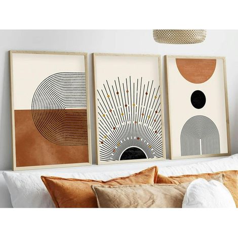 Tableau abstrait noir et brun – thème soleil (lot de 3) (1/5)