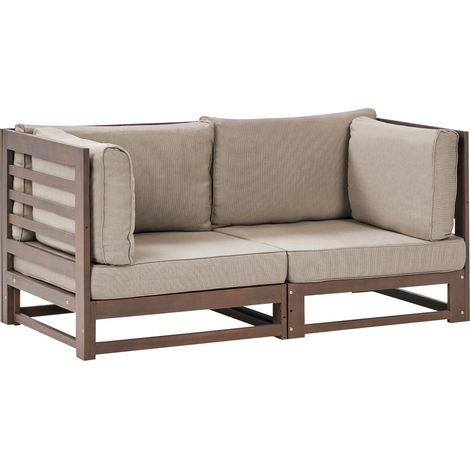Sofá 2 plazas de madera de acacia oscura cojines gris pardo exterior Trani