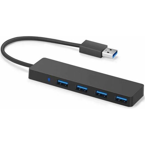 Ultra Slim Extra Light 4 Port USB 3.0 Hub, Data Hub for MacBook, MacBook Air / Pro / Mini, iMac, MacPro, Windows Laptops and Ultrabooks, as well as PCs and more (Black) (1/5)