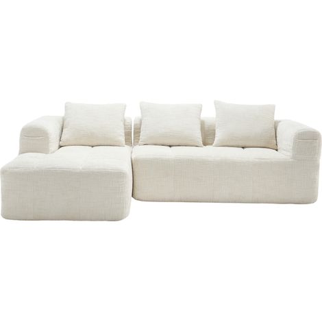 Sofá rinconero L de chenilla beige con chaise longue, 3 plazas, sin instalación (1/5)