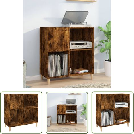 The Living Store Armoire à disques chêne fumé 84,5x38x89 cm bois d'ingénierie - Meuble À Disques - Armoire À Vinyle - Rangement Disque Vinyle - Étagère Musique - Support Tourni Table (1/5)