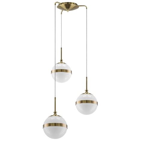 Scepters 3 – dreiflammige Pendelleuchte, milchige Kugel, Gold