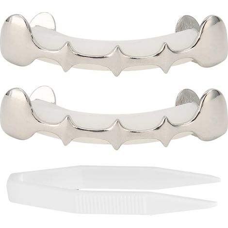Fausses dents Hip Hop irrégulières argentées - Accessoire dentaire pour fête Halloween & festival (1/5)