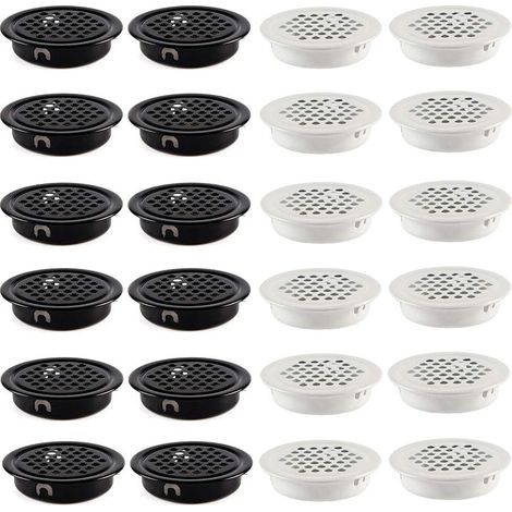 24 Pièces Grille de Ventilation 35mm Grille D'aération Trou Inox Placard Grille d'évacuation Ventilation Fond Rond en Maille Trou D'aération pour Armoire Meubles Noir et Blanc