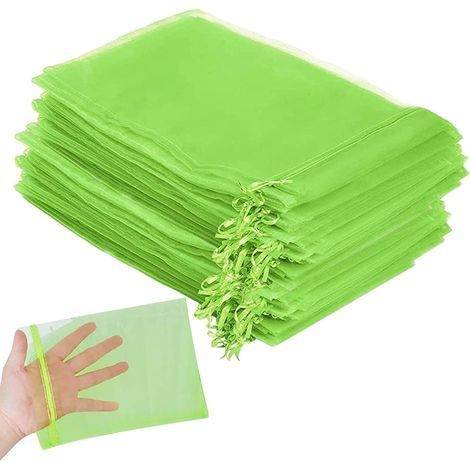 100 sacs en filet pour arbres fruitiers vert fluorescent (1015CM), filets à fruits pour protéger les fruits, sacs à fruits en organza réutilisables (1/5)