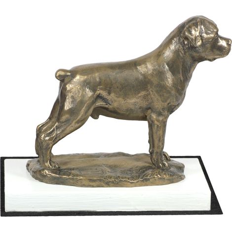 Rottweiler - estatuilla de perro, figura sobre una base blanca, trofeo para una exposición canina de Art-Dog (1/5)