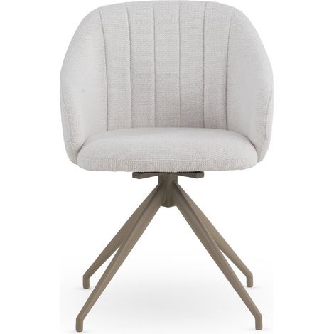 Ensemble de 4 fauteuils pivotants revêtus de chenille couleur crème avec pieds en métal taupe (1/5)