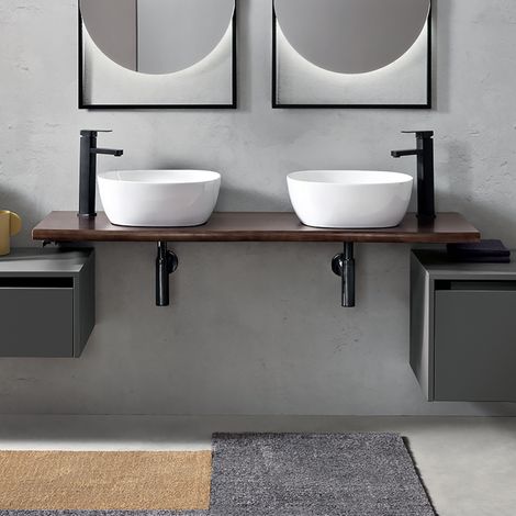Mensola per lavabo bagno 140 cm in legno sospesa BREIS Noce (1/4)