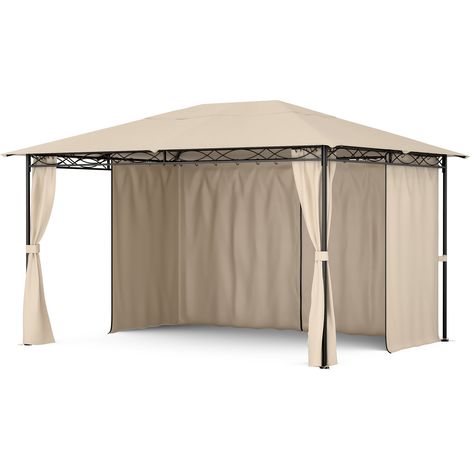 Blumfeldt Mondo Tonnelle 3x4  Cadre Acier, avec Rideaux, Résistant aux Intempéries, Tonnelle de Jardin, Facile à Assembler, Beige