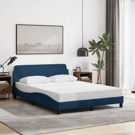 Cadre de lit avec tête de lit-Structure de lit avec rangement sans matelas bleu 140x190cm tissu 660733 (1/5)