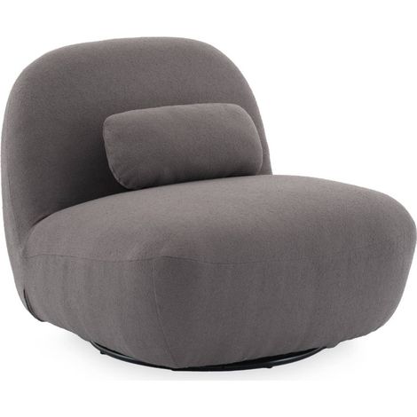 Fauteuil pivotant 360° en bouclette texturée gris souris. piètement en métal noir mat - SPINO