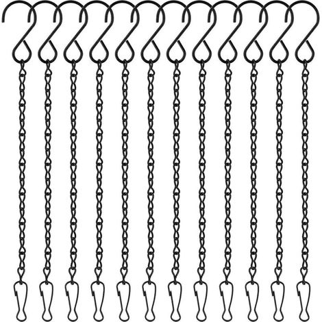 Lot de 12 chaînes de suspension noires, chaînes pour paniers suspendus, chaînes métalliques avec crochets pour plantes de jardin C (1/5)