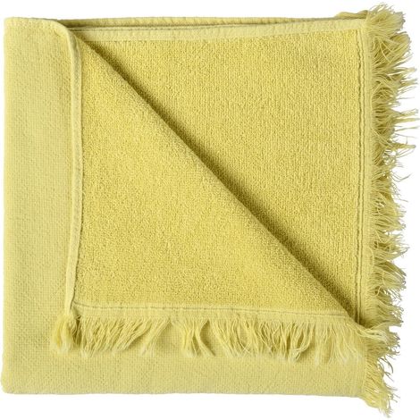 Serviette de toilette couleur Butter 50 x 100 cm en coton bio double face à franges - PANGIVO (1/2)