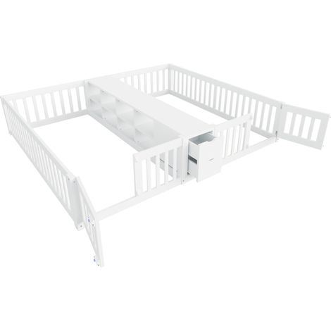 Cama infantil doble 90 x 200 cm con almacenaje, barandillas de seguridad, blanco (1/5)