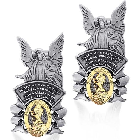 Lot de 2 médaille, Saint-Christophe, alliage de zinc, clip pare-soleil, voiture, camion