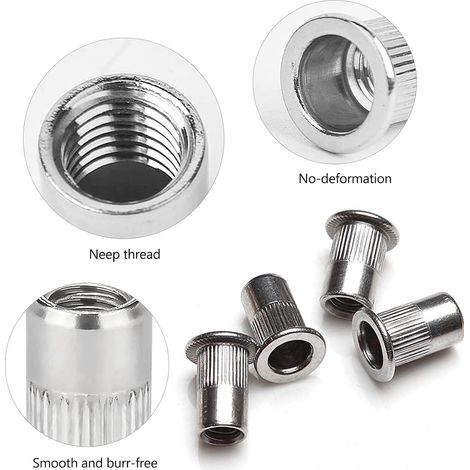 Lot de 50 - M6 Acier Inoxydable 304 Rivet Écrou - Écrous À Sertir Rivet À Tête Plate Nutsert En Acier Outil Plat Filetée (1/5)