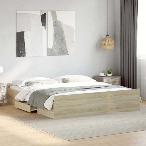Cama con cajones madera ingeniería roble Sonoma 200x200 cm (1/5)