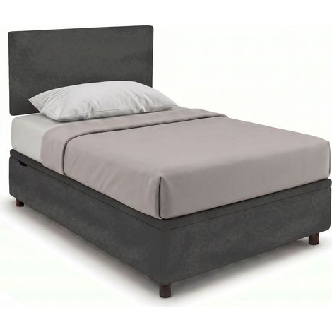 Letto 1 Piazza e Mezza Contenitore Imbottito 120x190 cm Microfibra Grigio Boxmax Testata Flat (1/5)