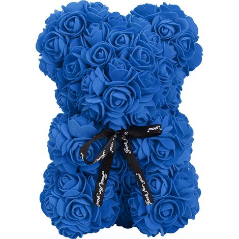 Rose Artificielle Mignonne en Forme d'Ours avec Noeud Papillon - Idée Cadeau Saint-Valentin Bleu Foncé (1/5)