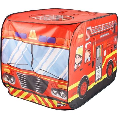Tente de jeu en forme de camion de pompiers, Enfants Tente Jeux Conception Pop-Up, pour enfants dès 3 ans, intérieur/extérieur, 70x112x75 cm, rouge (1/4)
