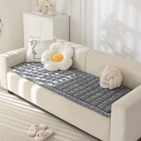 Housse de canapé matelassée en Chenille, protège-canapé antidérapant épais, Lavable en Machine, Coussin de canapé pour Salon, Animaux et décoration (Gris Perle, 70 x 180 cm) (1/5)
