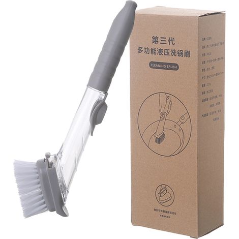 Balai hydraulique automatique avec réservoir liquide pour casseroles, lot de 2 : 1 manche + 1 brosse douce, ustensile de cuisine pratique pour bols et poêles (1/5)