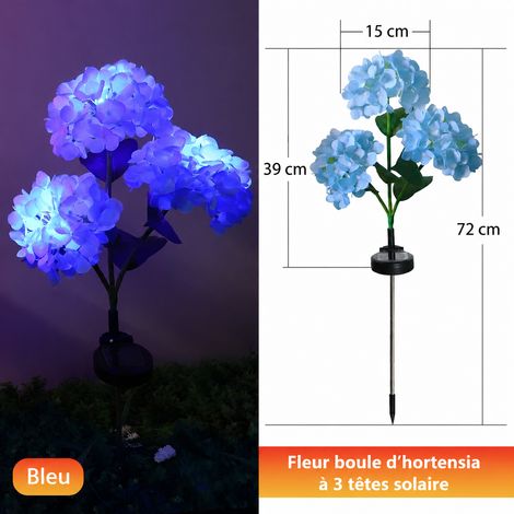 Lampe solaire LED d'extérieur 3 têtes fleur d'hortensia bleue pour jardin bleu réf 3847 43 × 10 × 12,5 cm 147 g – Livraison gratuite