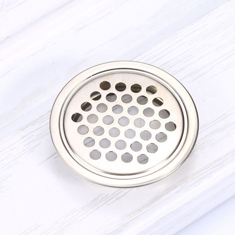 Stainless steel colored ventilation grille, 29mm diameter, 1 round stainless steel mesh, suitable for kitchen cabinet vents (1/4)