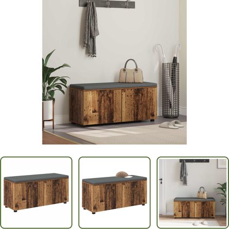vidaXL Flurbank mit Stauraum - Flurbank mit Kissen mit Regal mit Tür Altholz 100 x 38 x 46 cm (1/5)