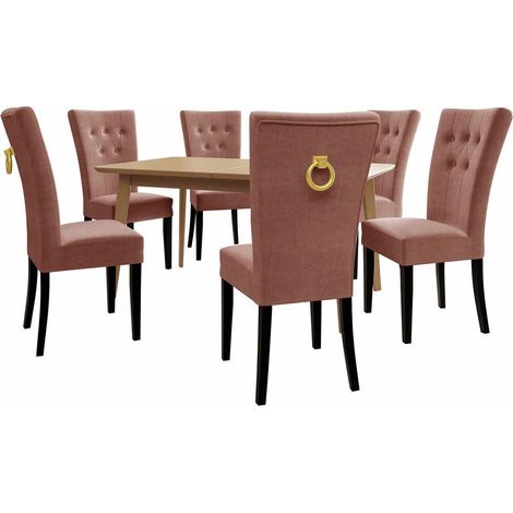 Conjunto de mesas y sillas para comedor Racine 144, Dorado, 76x80x140cm, Diámetro: 0, Número de asientos: 6, Estilo: Clásicomoderno