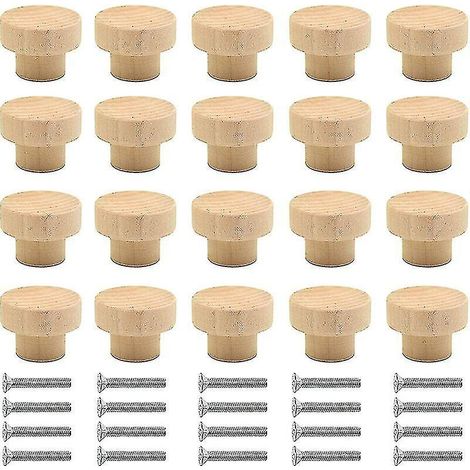 20 runde Möbelgriffe aus Holz, Knöpfe aus Naturholz, Tür- und Schubladenknöpfe, geeignet für Möbelschubladen, Schränke und Kleiderschränke.