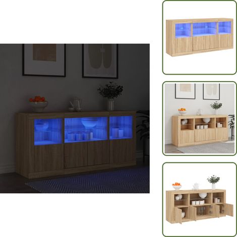 Aparador moderno - vidaXL Aparador con luces LED roble Sonoma 142,5x37x67 cm - Aparador de almacenamiento