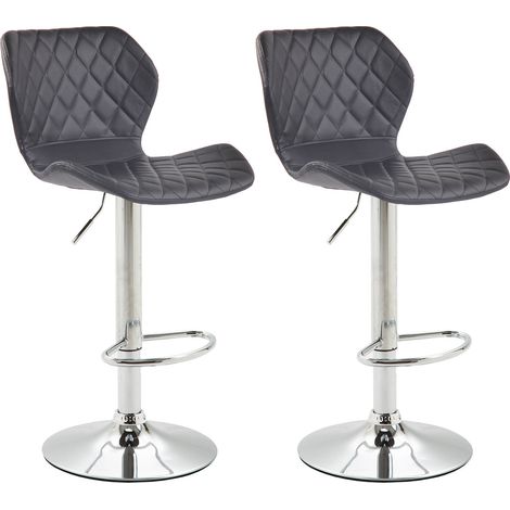 Set 2 sgabelli bar con cuciture decorative a rombi in PVC nero e metallo cromato 100004105