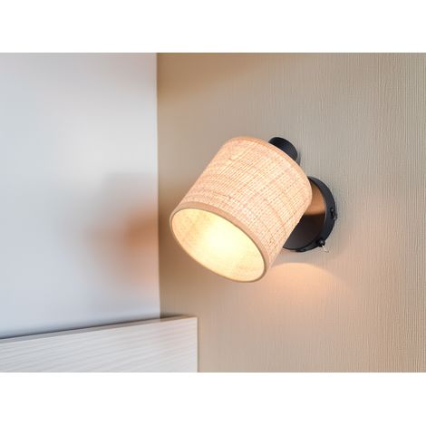 Wandstrahler AIMEE mit Schalter & Bast Lampenschirm, Breite 13cm
