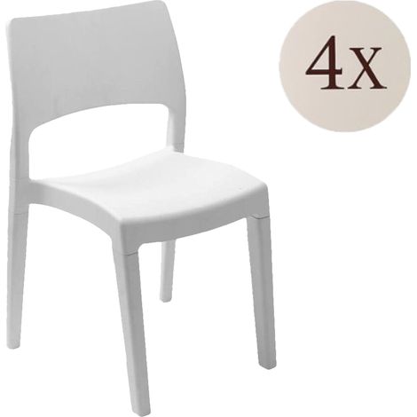 Dmora - 4er-Set Gartenstühle Zircone, Gartensitz, Für drinnen und draußen, Stapelbar, Made in Italy, 50x51 h82 cm, Weiß