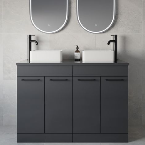 Napoli 460 Gloss Grey 1200mm 4 Door Vanity Unit for Countertop Basins - 1200mm - Matt Black 160mm Handle