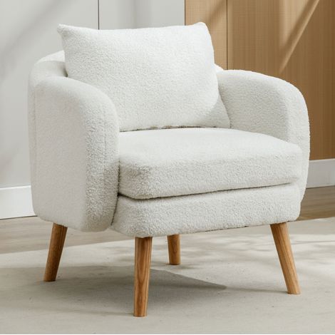 Poltrona teddy bianca con cuscino, 1 posto, 71 x 72 x 71 cm HAVRYA (1/5)