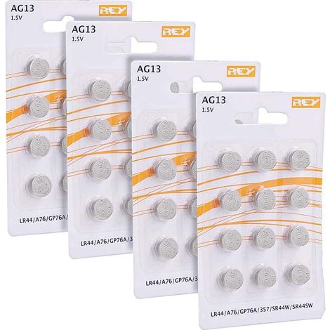 Lot de 48 Piles AG13 1,5V, Pile Bouton au Lithium Alcaline, LR44, A76, GP76A, 357, SR44W, SR44SW (1/5)