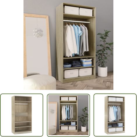 The Living Store Garde-robe Chêne sonoma 100x50x200 cm Bois d'ingénierie - Armoire - Meuble Rangement - Dressing - Placard - Commode (1/5)