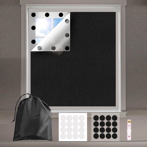 Store occultant sans perçage 145 x 200 cm – Tissu noir occultant – Isolation thermique pour chambre bébé, grenier, bureau, caravane