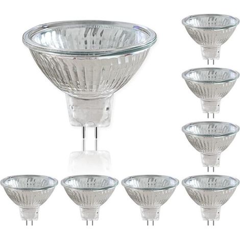 Paquete de 8 bombillas halógenas de 12 V, foco GU5.3, proyector regulable de 50 W, foco halógeno, GU10, 660 lúmenes, blanco cálido 2700 K, ángulo de haz de 36°, base de 2 pines [Clase energética G]