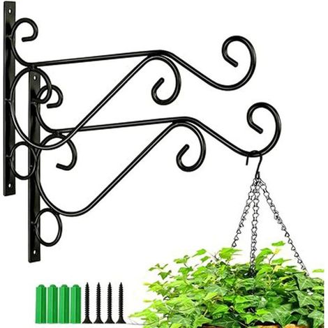 2 Pièces Support Plante Mural Balcon, Support Plante Mural Balcon Avec Vis, Supports de Panier Suspendu en Fer Forgé en Métal Accessoires, Convient pour Suspendre des Pots de Fleurs et des Lanternes (1/5)