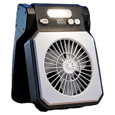 Ventilador portátil con panel solar, recargable por USB, color blanco. (1/2)