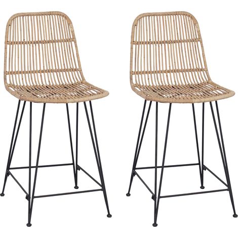 Bar Stool 2 pcs Natural 44 x 54 x 96 cm Rattan and Steel vidaXL