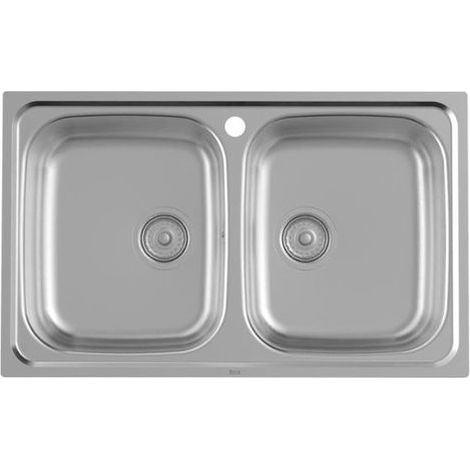 Fregadero de 2 cubetas de acero inoxidable VICTORIA - ROCA Medidas: 800x490x160 mm (1/2)