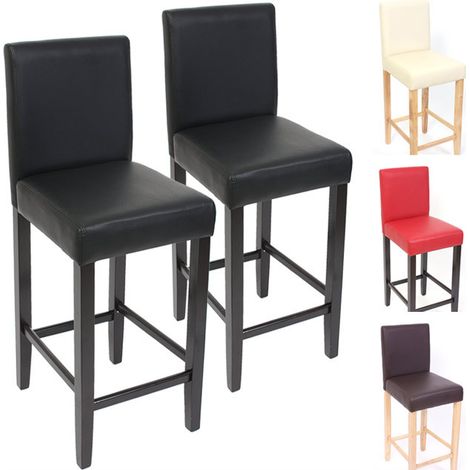 Lot de 2 tabourets de bar M37, simili-cuir mat, marron/pieds foncés (1/5)