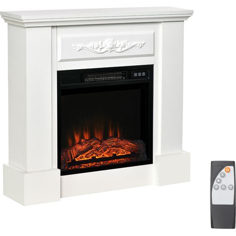 Cheminée électrique encastrable et au sol cadre flamme réaliste 1800W, télécommande thermostat minuterie chauffage réglable, blanche (1/5)