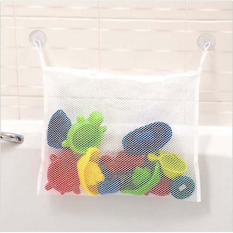 sac  Jouets De Bain Pour Bb (34 X 45 Blanc), Une Poche Pour Jouets De Bain, Grande Maille De Rangement Pour Salle De Bain Avec Ventouse Puissante. (1/5)
